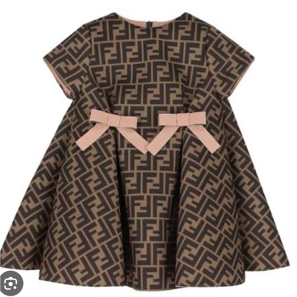 Fendi Black and Brown Logo Dress with Pink Bows